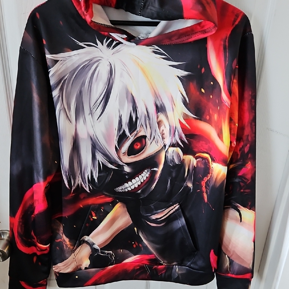Anime Graphic Hoodie with Red and Black Design